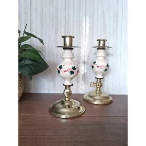 Vintage Ceramic and Gold Metal Candlesticks / Sconces, Set of 2